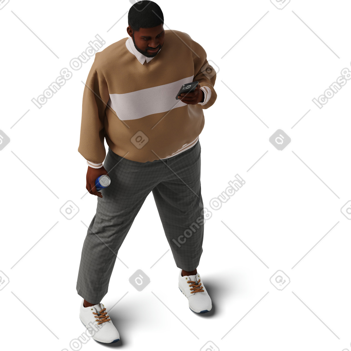 3D Hygge 스타일의 Isometric view of young man looking at smartphone 일러스트레이션 PNG, SVG 다운로드