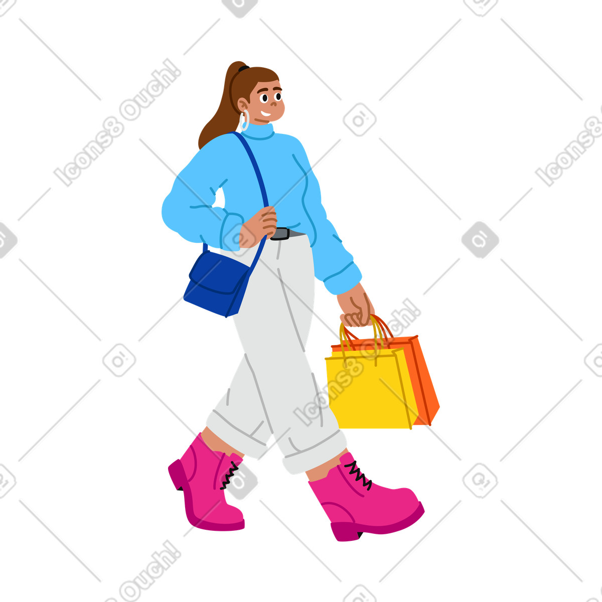 Giovane donna con le borse che vanno a fare shopping illustrazione animata in stile Active scaricabile in GIF, Lottie (JSON), AE