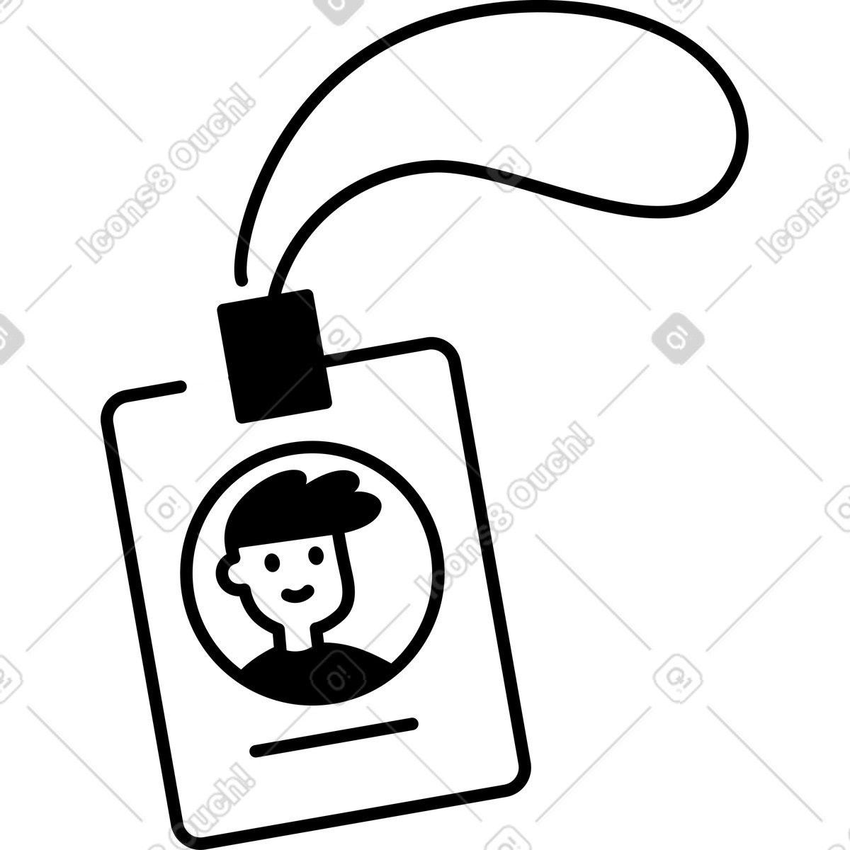 Illustration Badge employee id card with lanyard and profile portrait icon dans le style Notion Line Art à télécharger aux formats PNG, SVG