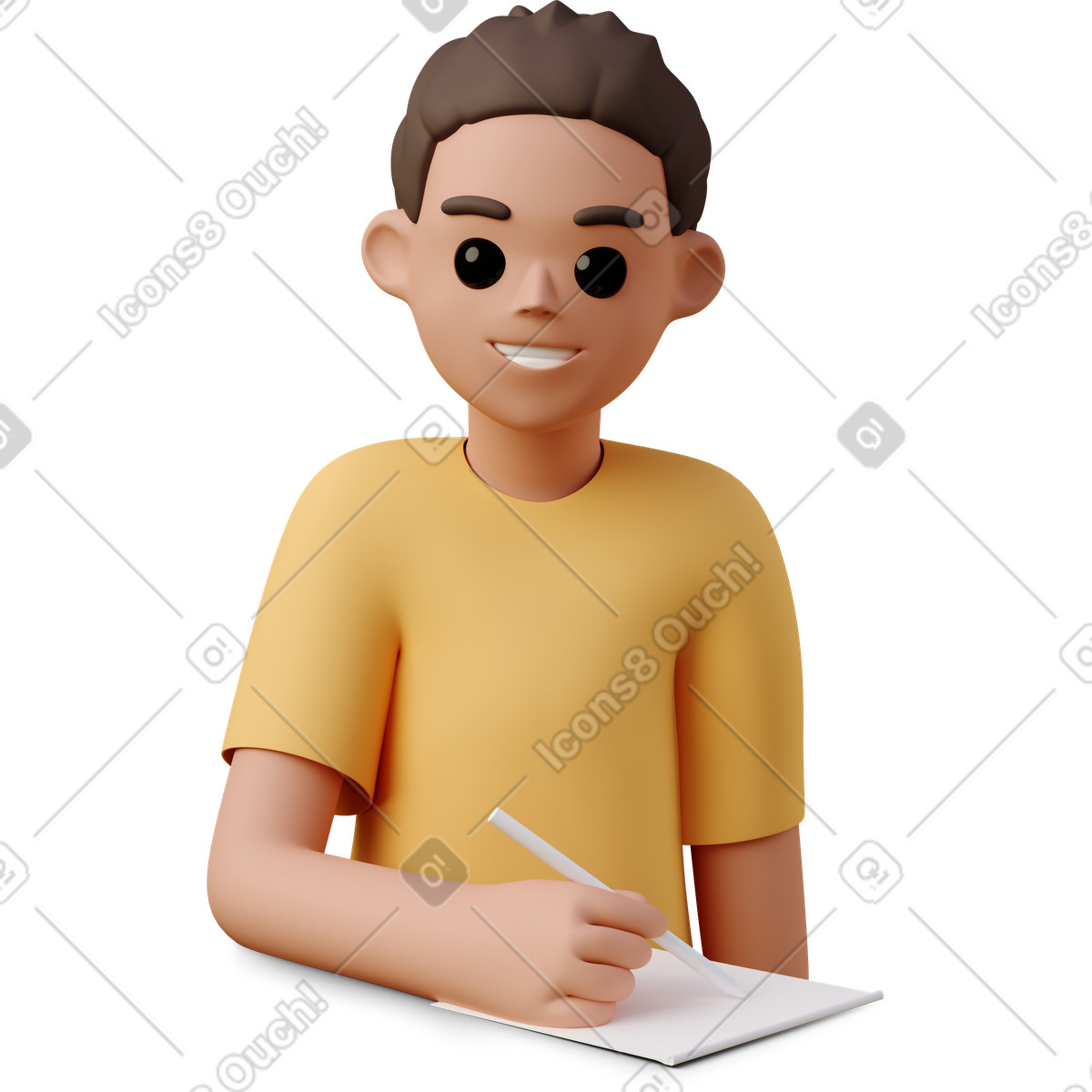Illustration Young woman taking notes and smiling dans le style 3D Casual life à télécharger aux formats PNG, SVG
