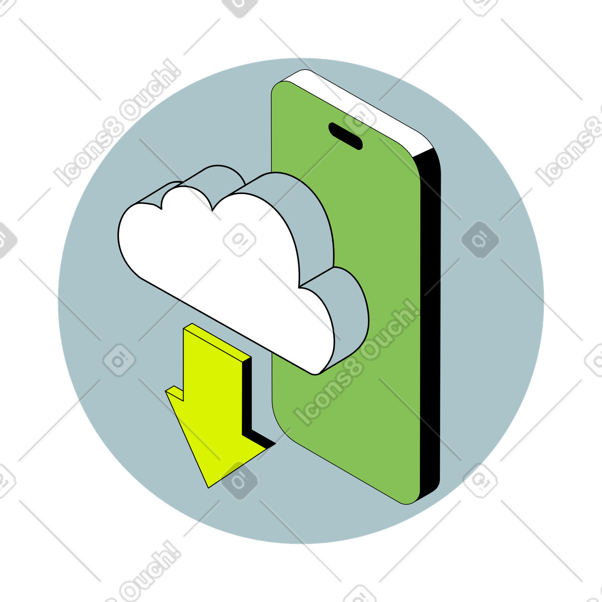 Scaricare file dal cloud allo smartphone illustrazione in stile Isometric scarica in PNG, SVG