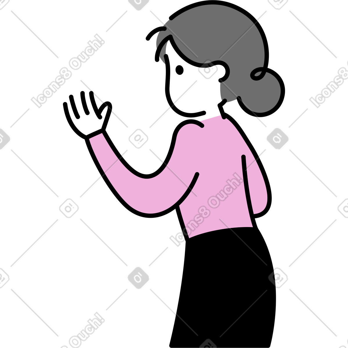 Frau hebt die hand-Illustration im Mochi-Stil als Download in PNG, SVG