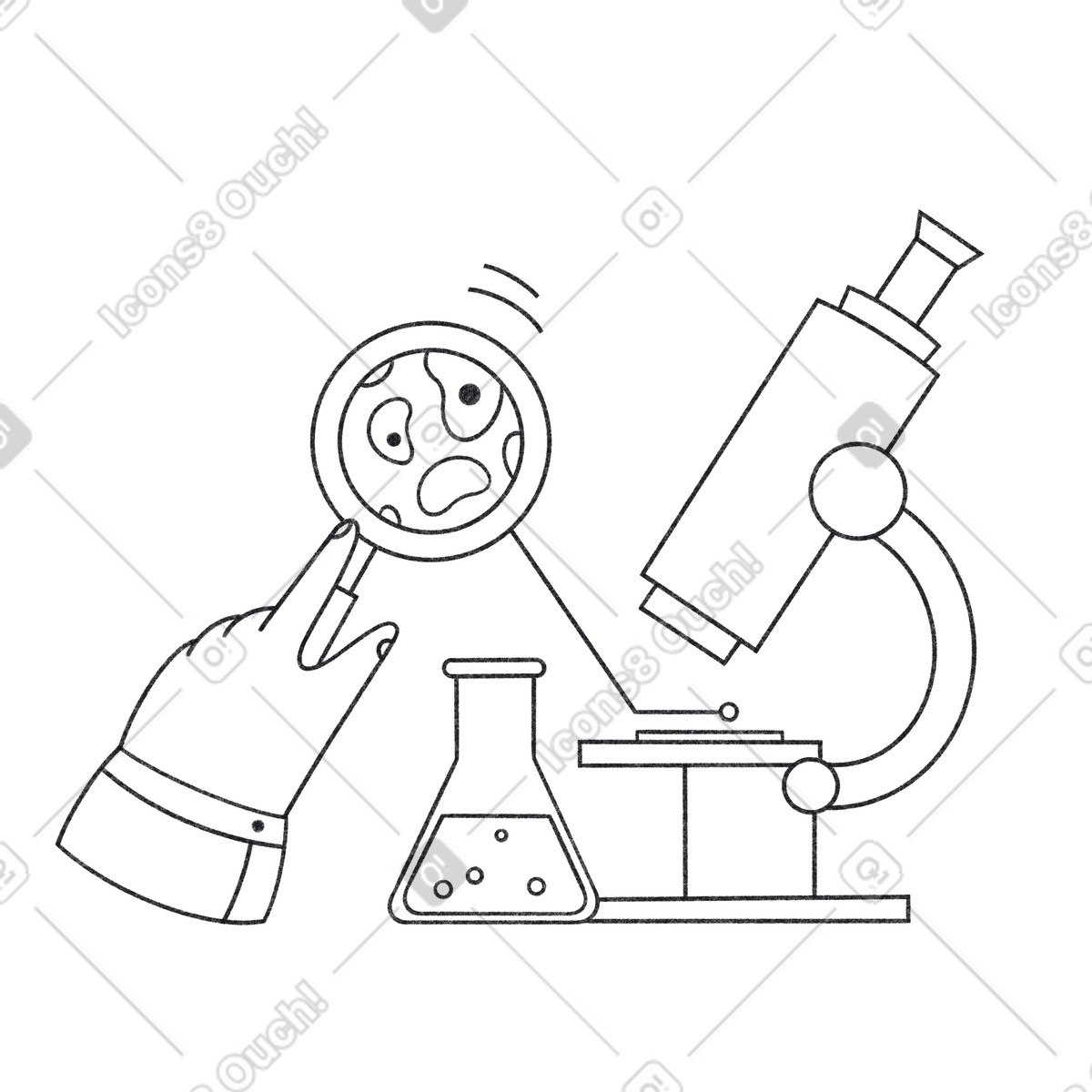 Illustration Scientifique effectuant des recherches en laboratoire dans le style Bonbon Line à télécharger aux formats PNG, SVG