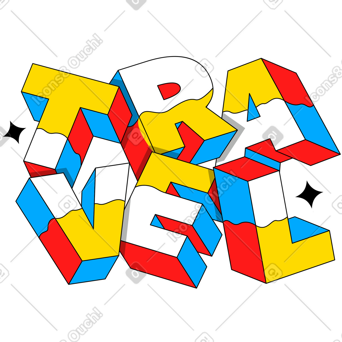 Иллюстрация Lettering travel with 3d effects text в стиле — скачать в форматах PNG, SVG