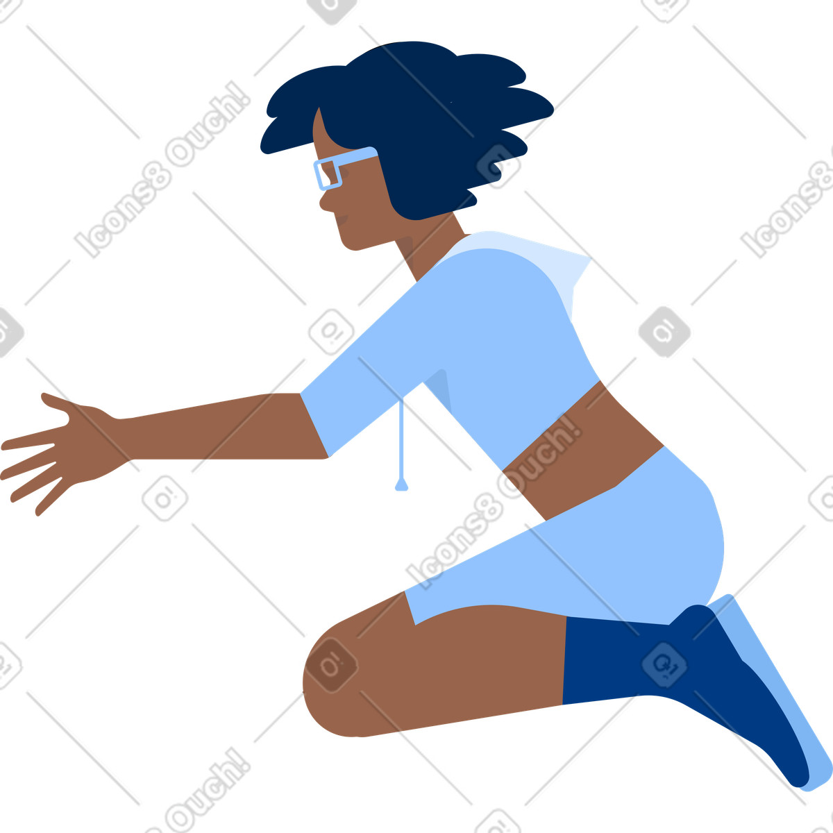Young girl standing full-body illustration clipart with clean vector lines