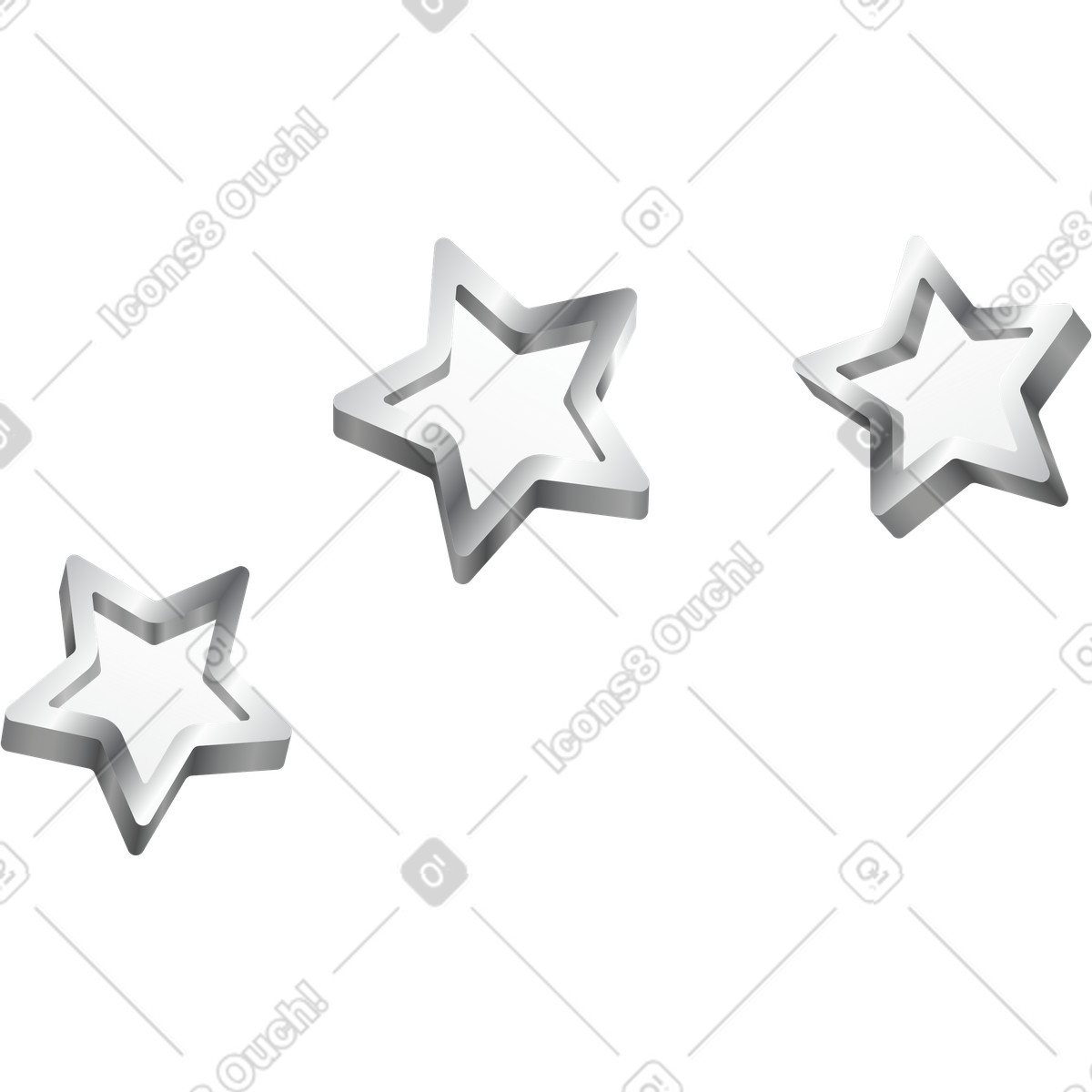 Three metallic rating stars illustration in Token style download in PNG, SVG