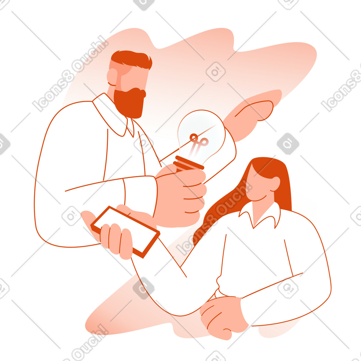 下载 Orange 风格的 团队合作，在团队中讨论一个想法 插画，支持 PNG、SVG 格式