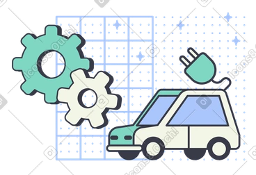 Electric car with gears and plug, Eco-friendly vehicle maintenance PNG, SVG
