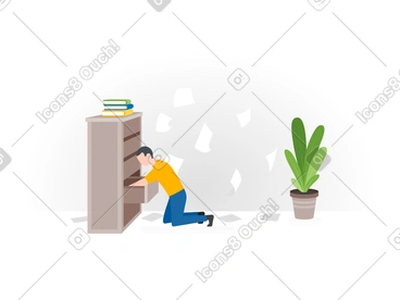 Man looking for something in chest of drawers PNG, SVG