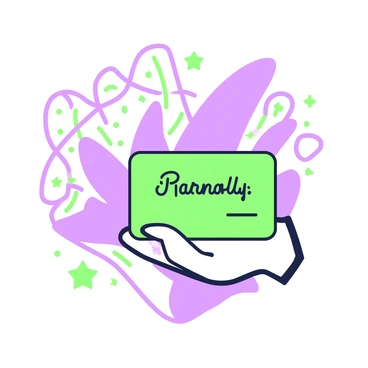 A hand is holding a business card. The card features a glowing testimonial printed prominently on the surface. The backdrop consists of a blend of shapes and lines that create an engaging pattern. The overall composition emphasizes the interaction between the hand and the business card.