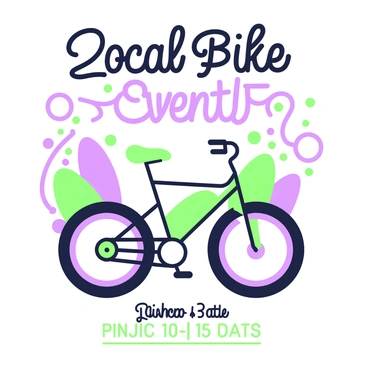 A poster-style illustration for a local bike event is designed to showcase the excitement of cycling. The central focus is a bicycle with a sleek frame and two large wheels, positioned prominently in the center of the image. Surrounding the bike, there are dynamic shapes representing motion, such as swirling lines and curves that convey speed and energy. At the top, the text "Local Bike Event" is showcased in bold, eye-catching typography. Below the bike, additional details about the event date and location appear in smaller text. The background features a variety of abstract shapes that complement the cycling theme.