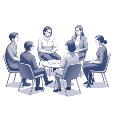 A support group meeting is taking place in a comfortable, well-lit room. There are several chairs arranged in a circle, with a mix of individuals seated, each showing signs of engagement and empathy. One person is speaking, expressing their experiences with heart failure, while others listen attentively, nodding in understanding. Each participant displays a range of emotions, from concern to hope. A small table is set with note-taking materials, and a box of tissues is nearby. The atmosphere feels supportive and open, as everyone respects the shared stories of struggle and resilience.