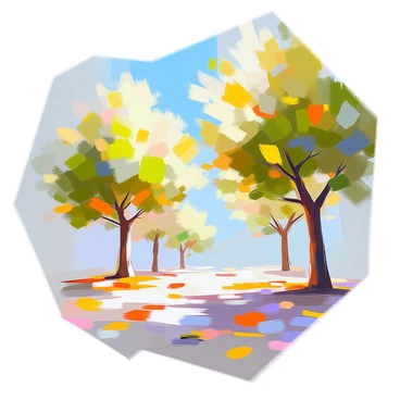 A picturesque nature scene featuring a variety of trees with vivid green foliage, where the leaves are uniquely shaped like "invoices". The trees stand tall against a clear blue sky. The "invoice-shaped" leaves are gently falling from the branches, creating a soft shower of paper-like foliage. The ground is scattered with these leaves, creating a whimsical carpet of "invoices" in different shades of green and white. In the background, a gentle breeze can be seen moving through the trees, adding a sense of motion to the serene setting.