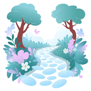 A pathway made of shimmering moonstones winds through a lush enchanted garden. The moonstones reflect gentle light, illuminating the way with a soft glow. Surrounding the pathway are vibrant flowers in various colors, blooming abundantly with lush green foliage. Tall, majestic trees tower above, their leaves creating a canopy that filters the light. Delicate butterflies flutter among the flowers, adding movement to the serene scene. In the background, whimsical plants with unusual shapes and textures create an air of magic throughout the garden.