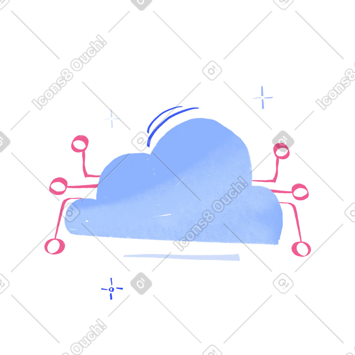 Illustration Circuit de stockage en nuage et cloud computing dans le style Quirky à télécharger aux formats PNG, SVG