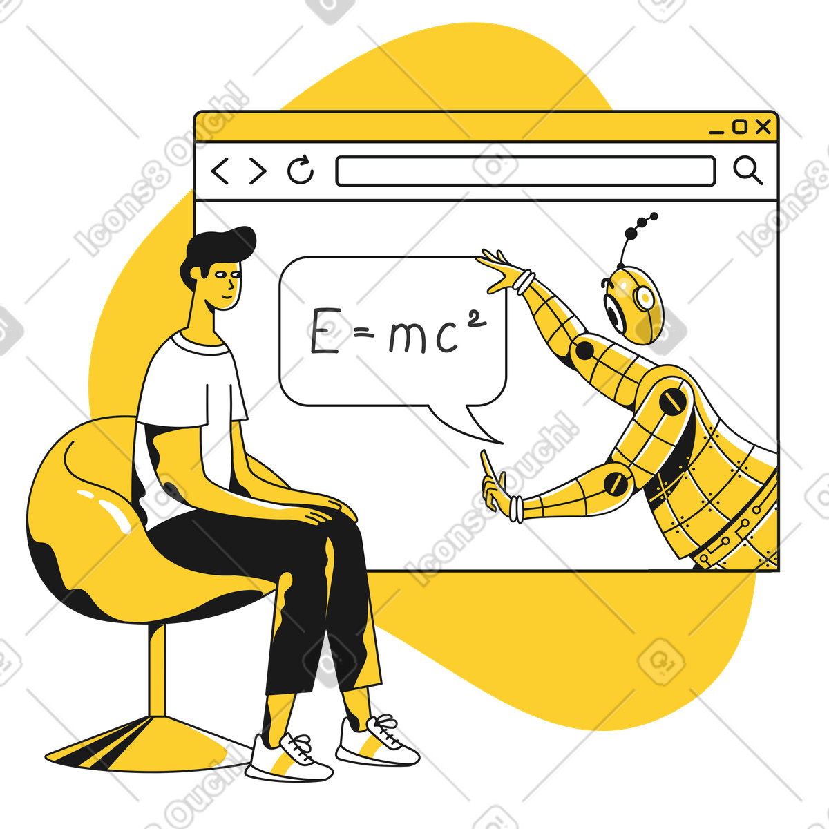 Ilustração de Robô ensinando física para alunos online em no estilo Taxi baixar em PNG, SVG