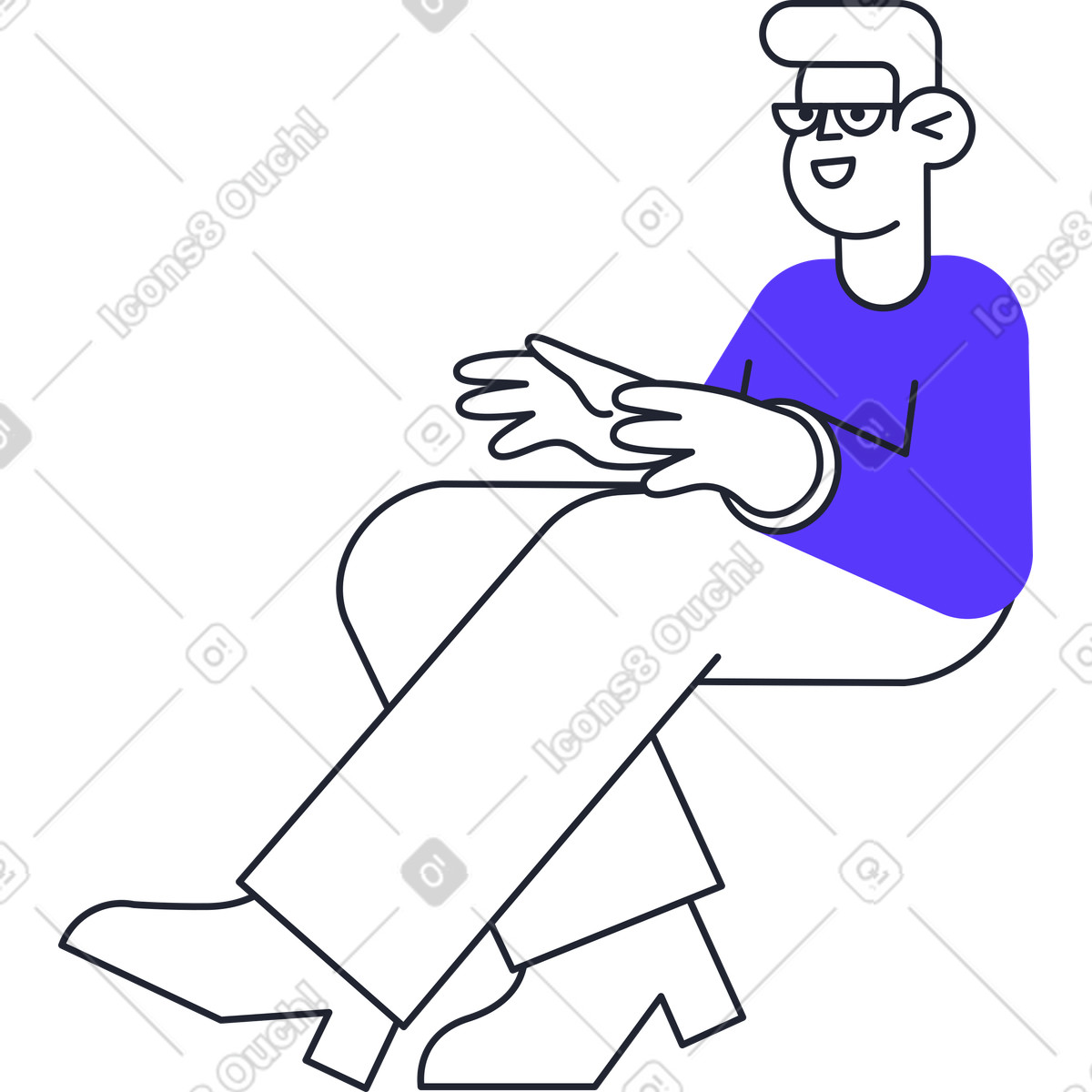 Иллюстрация Seated happy man in glasses and blue sweater в стиле Pablita — скачать в форматах PNG, SVG