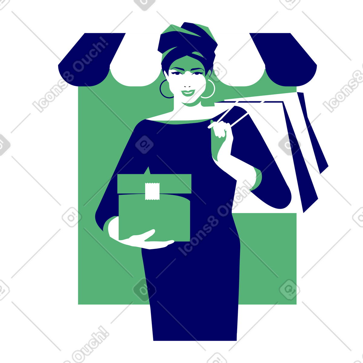 Illustration Femme avec paquet et sacs à provisions dans le style Lounge télécharger aux formats PNG, SVG