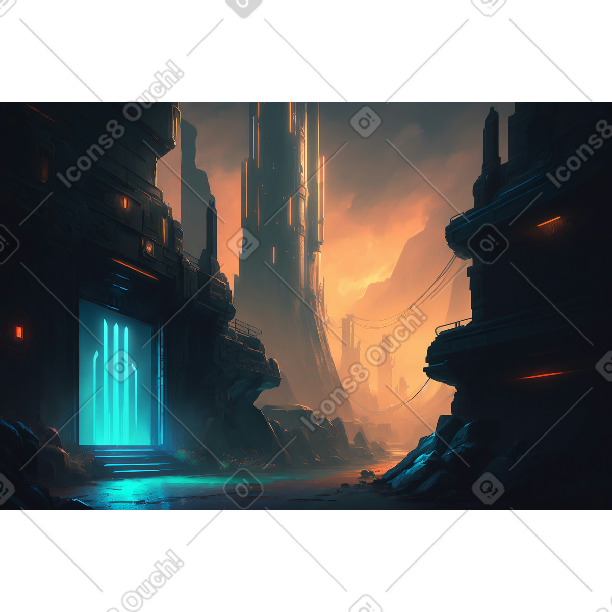 Narrow street in futuristic background illustration Experimental style download PNG, SVG