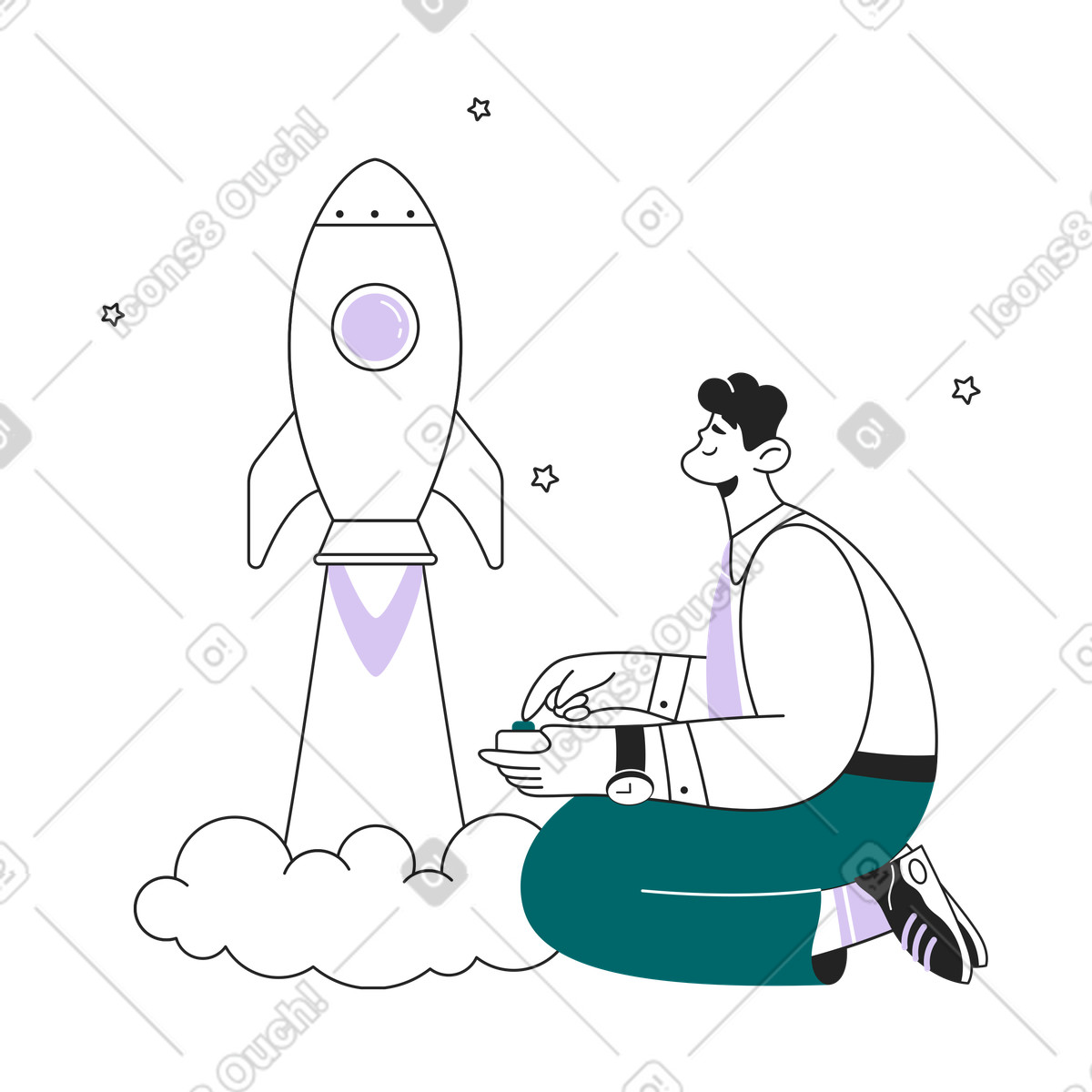 Illustration Guy avec la fusée dans le style Sammy Line à télécharger aux formats PNG, SVG