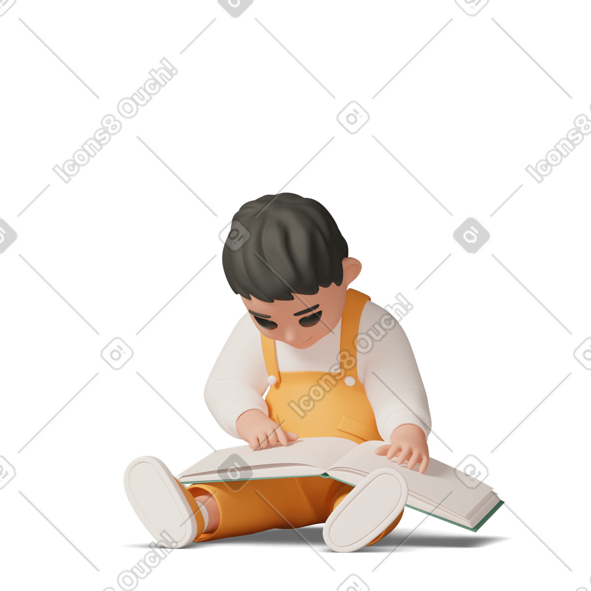 3D Casual life スタイルの Little boy looks at book のイラストをPNG、SVG形式でダウンロード