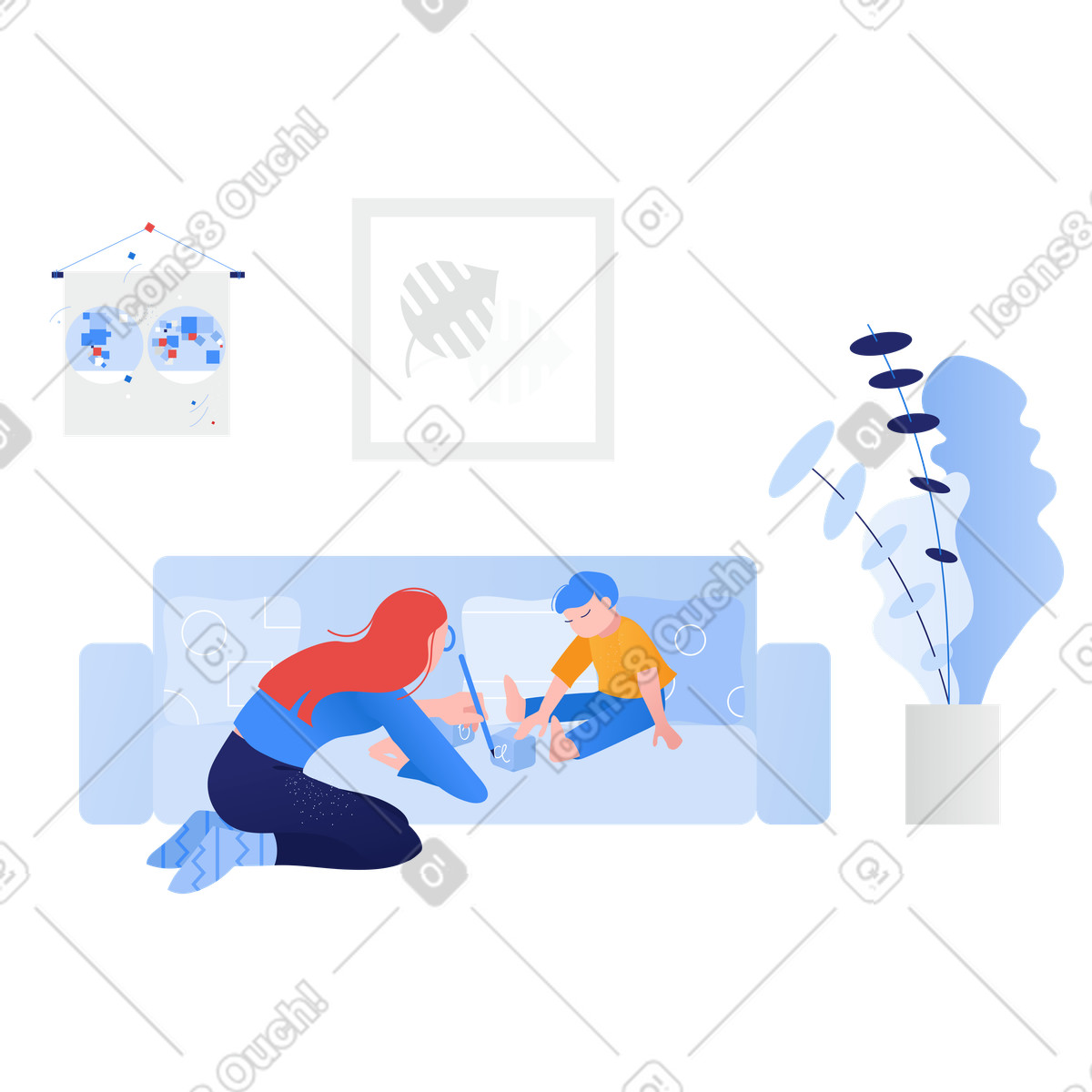 Playing with the kid illustration in Clip style download in PNG, SVG