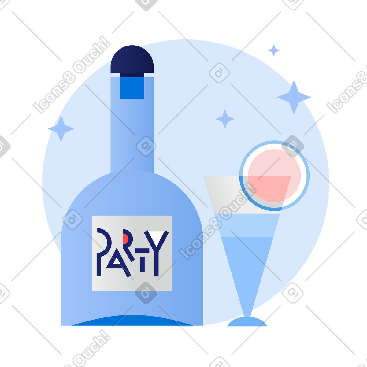 Bottle and glass with party cocktail illustration in Clip style download in PNG, SVG