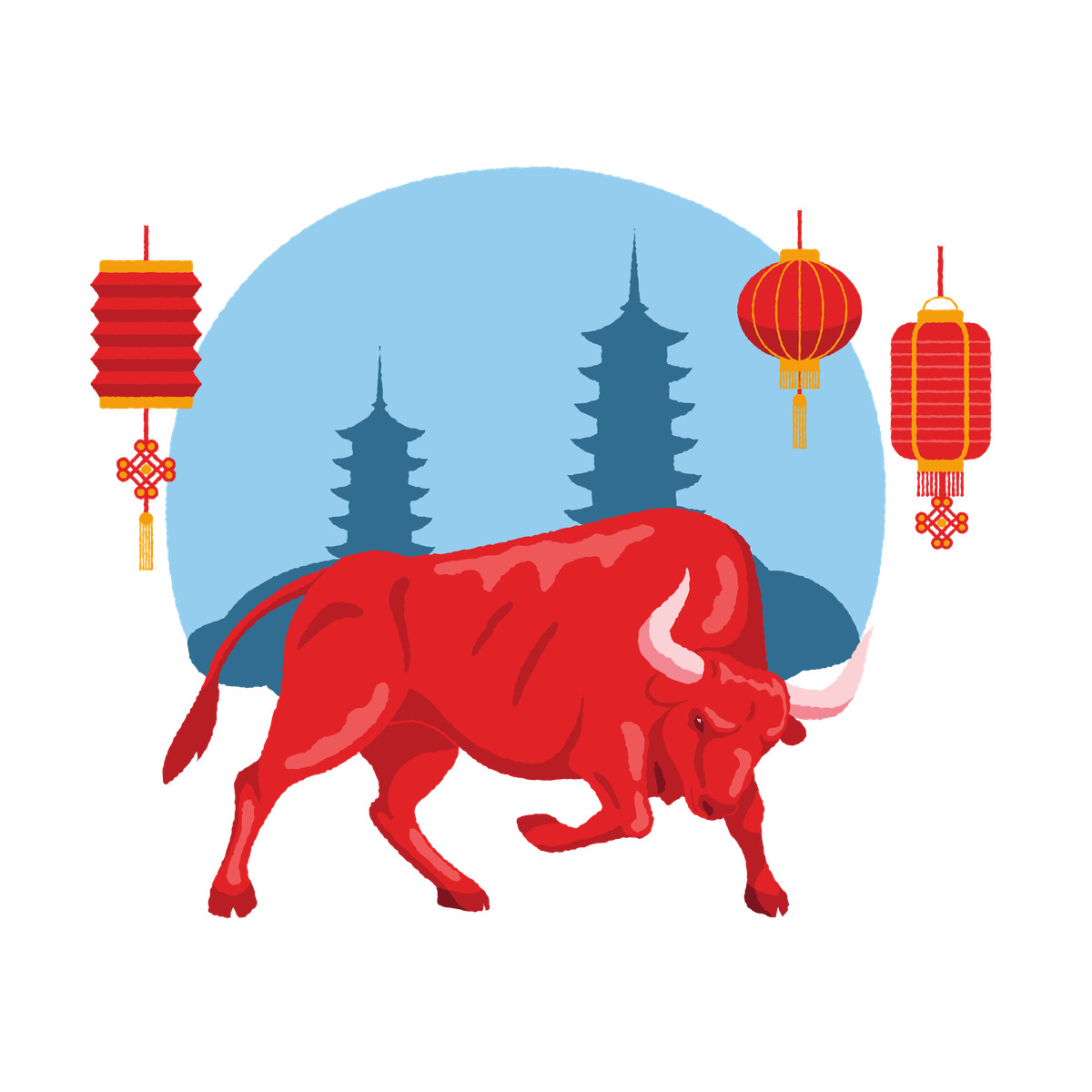 Chinese Ox Year illustrazione in stile Cherry scarica in PNG, SVG