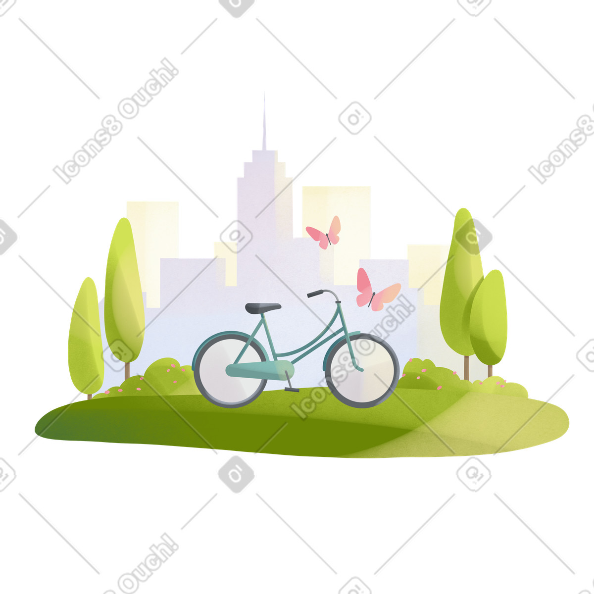 Bicycle on the background of the city park illustration in PNG, SVG
