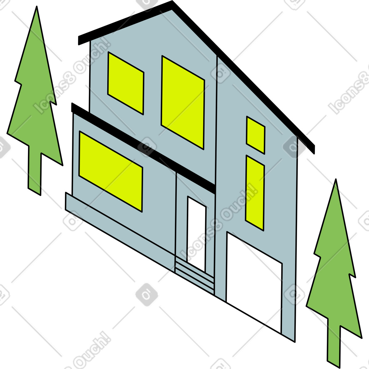House and trees around illustration in Isometric style download in PNG, SVG