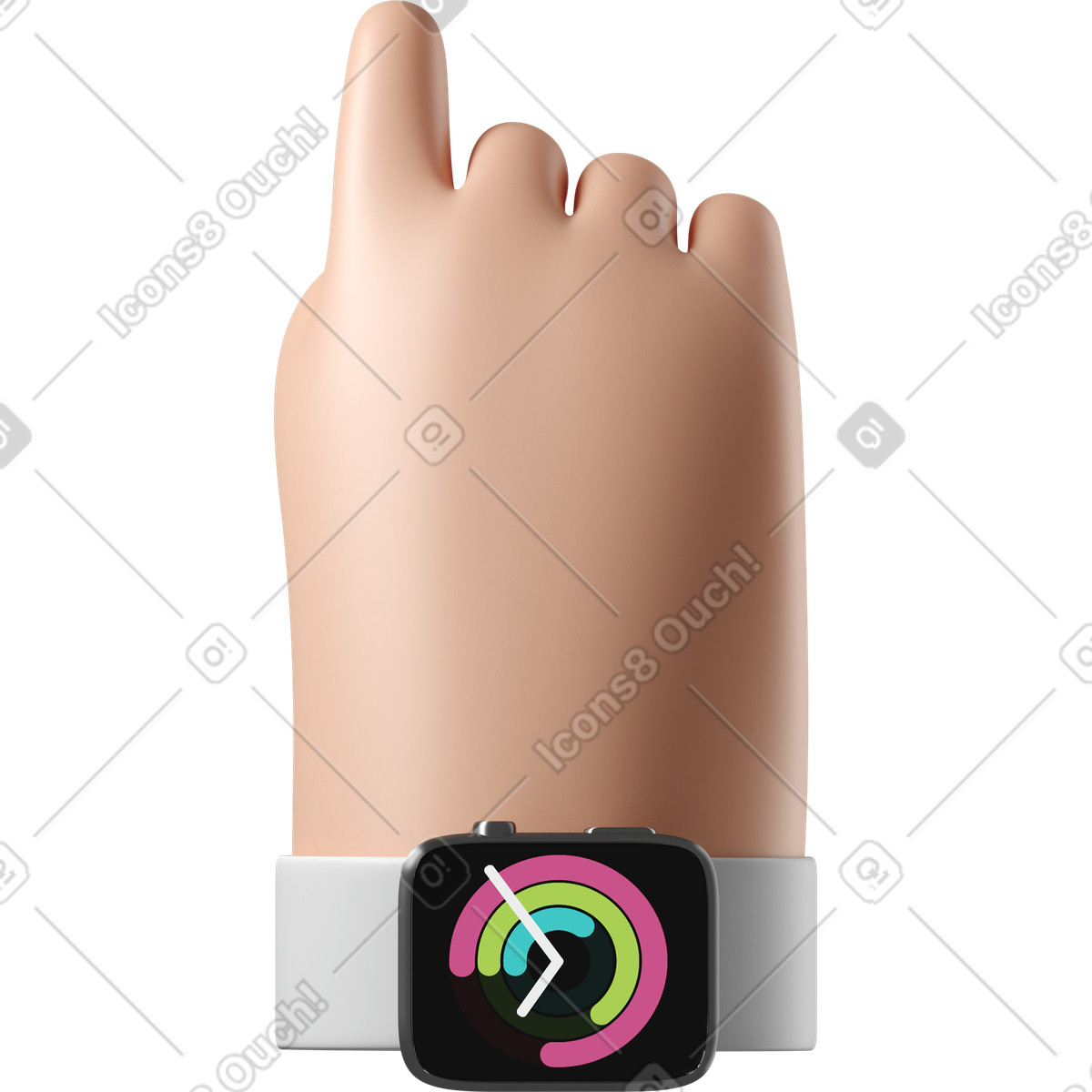 3D Hands Fun&Wild 스타일의 스마트워치가 켜진 흰색 피부 손의 뒷모습 일러스트레이션 PNG, SVG 다운로드