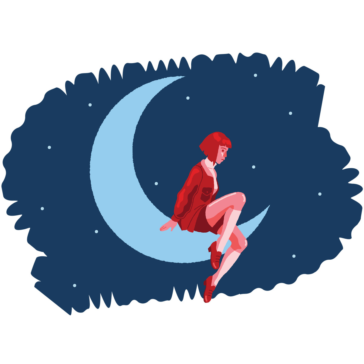 Sitting on the Moon-Illustration im Cherry-Stil als Download in PNG, SVG