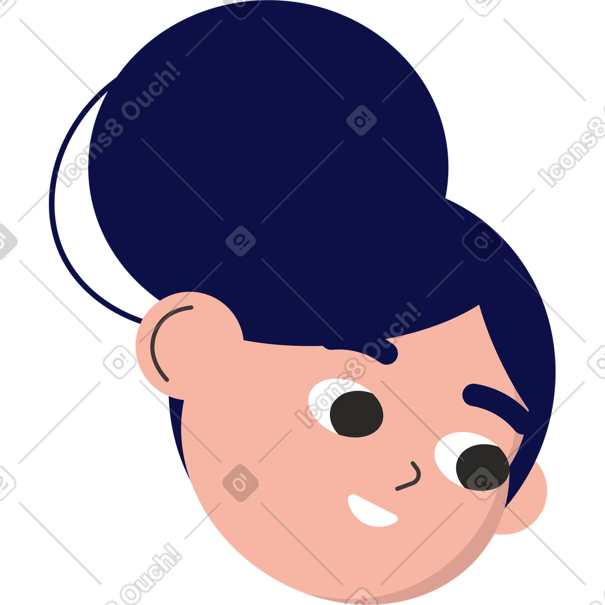 Head of a smiling girl with ponytail illustration in Dizzy style download in PNG, SVG