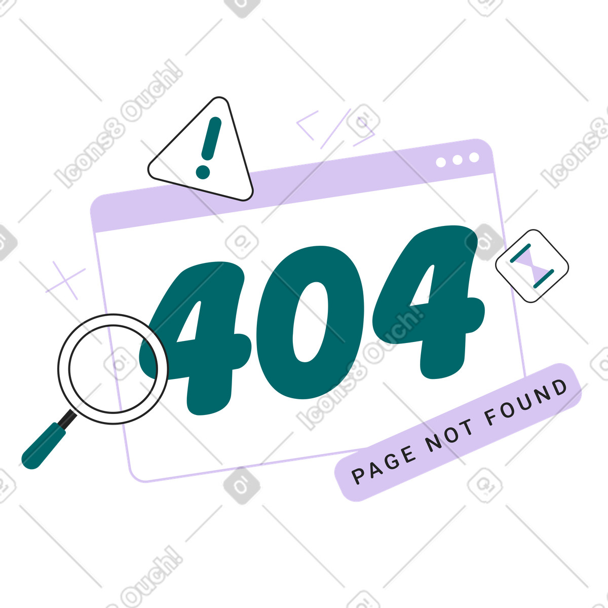 Web browser window with error 404, Page not found or server failure illustration in Sammy Line style download in PNG, SVG