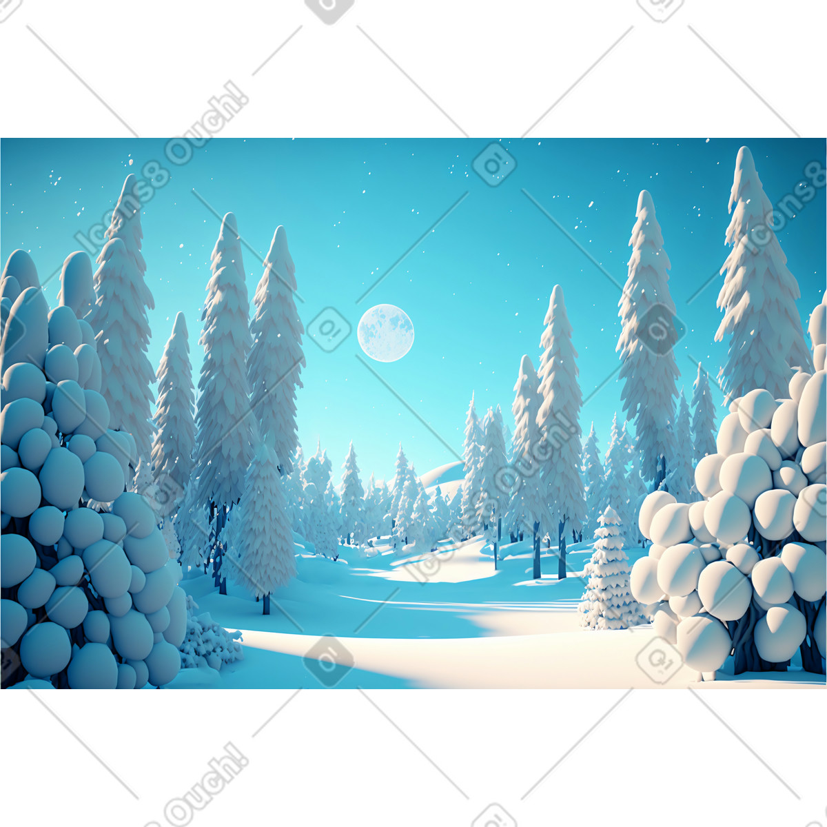 3D fantasy winter forest background illustration in Experimental style download in PNG, SVG