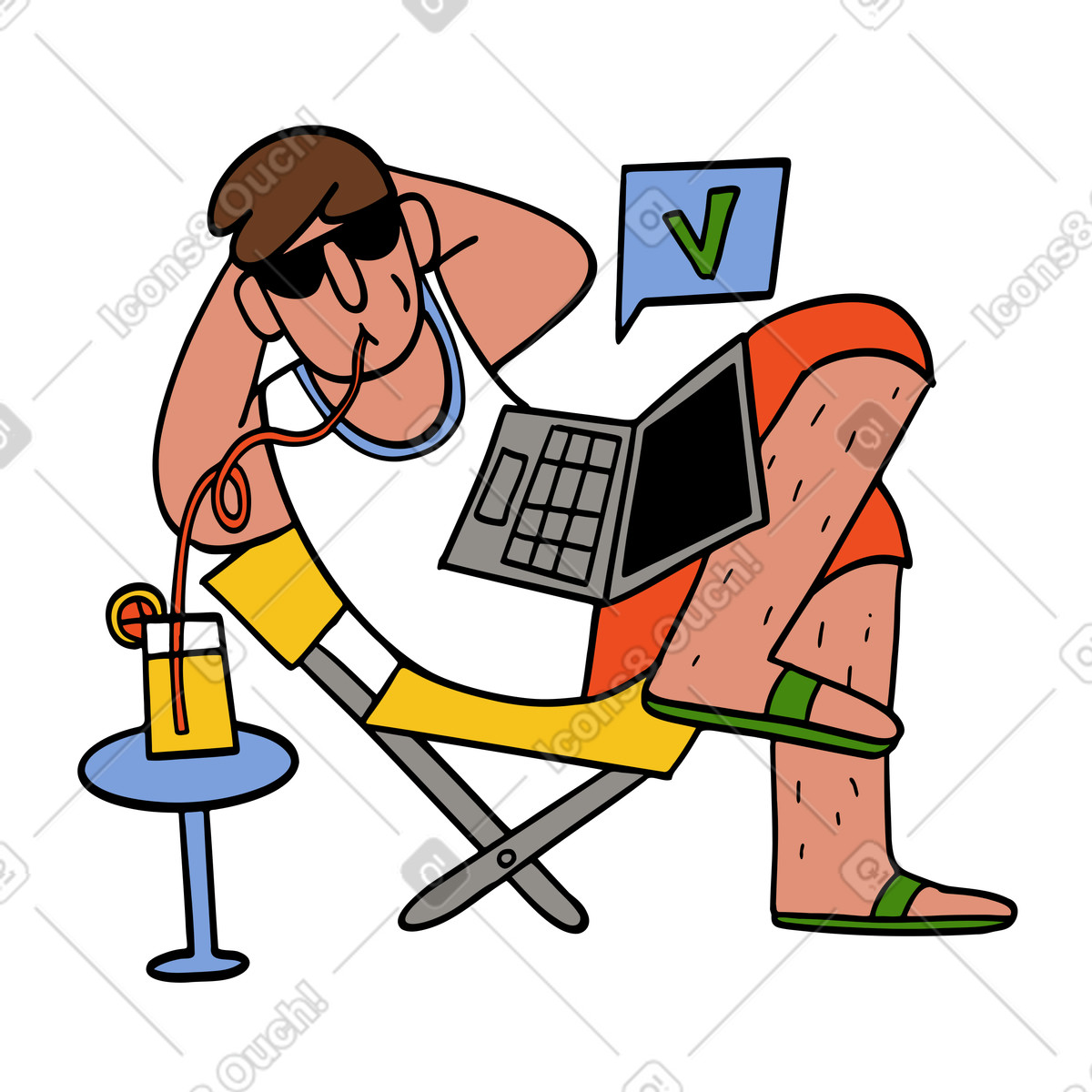 Man working remotely illustration in Comic style download in PNG, SVG