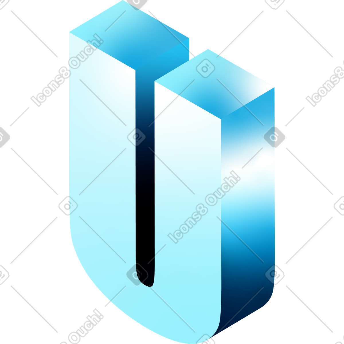 Glare スタイルの 等尺性の u 文字 のイラストをPNG、SVG形式でダウンロード