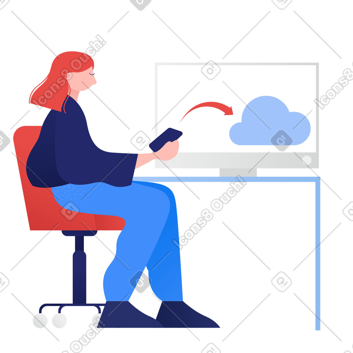 Clip スタイルの Sending mobile data to cloud via computer, secure file transfer のイラストをPNG、SVG形式でダウンロード