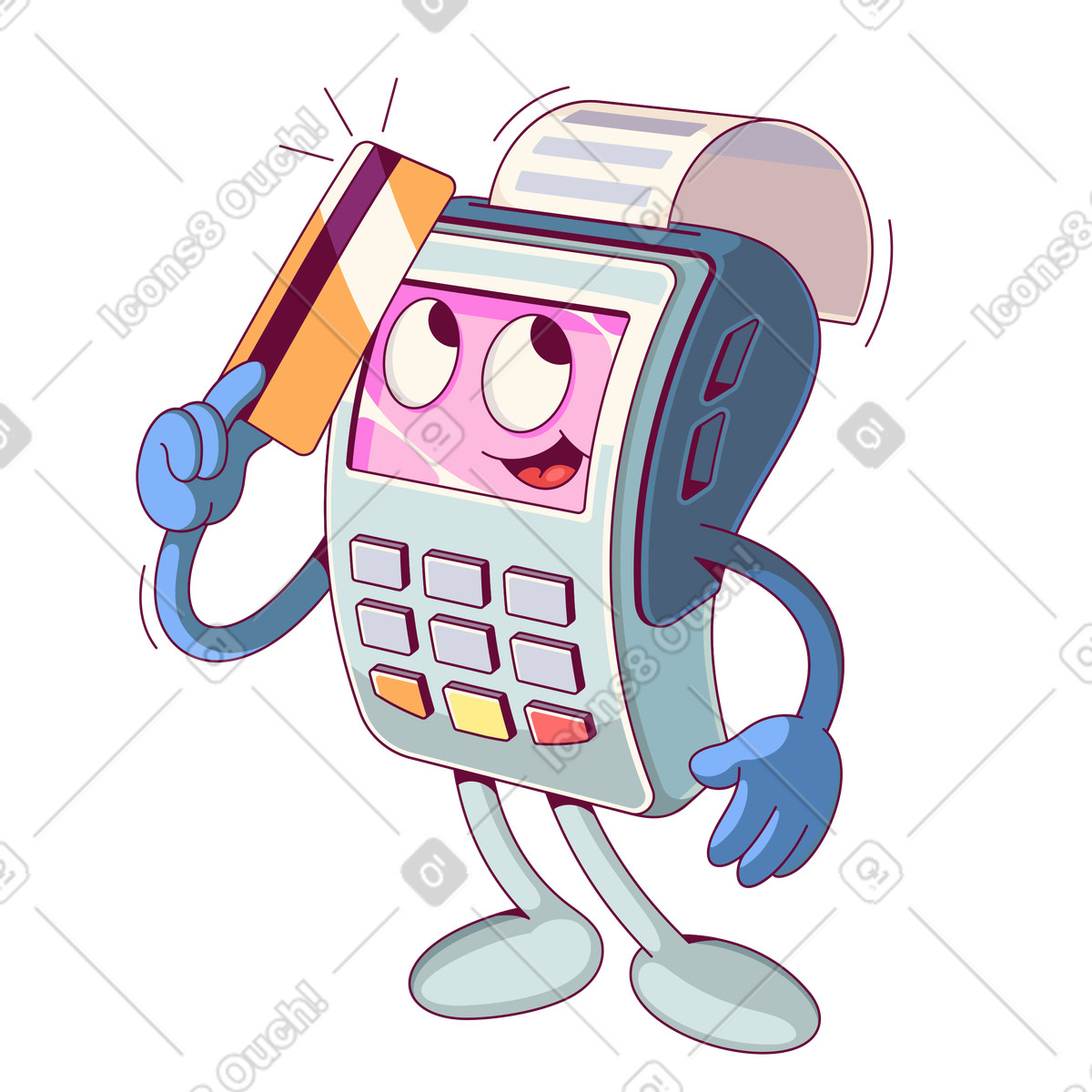 Handy スタイルの POS terminal character using credit card, Retail checkout and payment process のイラストをPNG、SVG形式でダウンロード