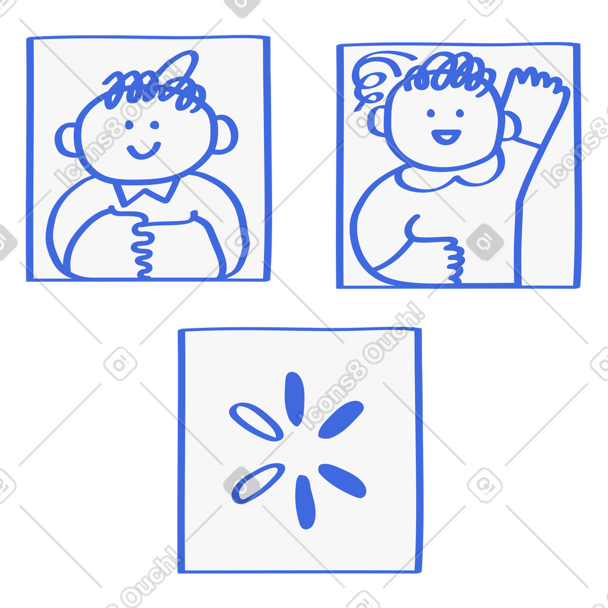 Ilustración Avatar profile pictures with smiling faces and hand gestures en estilo Ballpoint Pen a descargar en PNG y SVG
