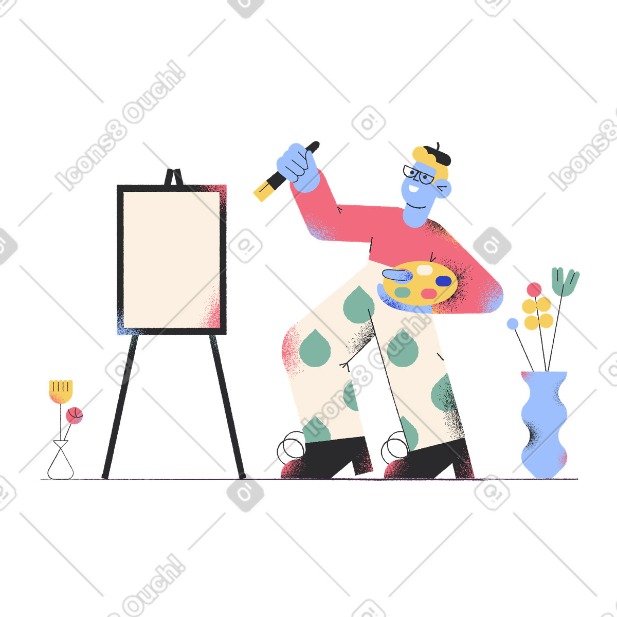 Immagine dell'artista che dipinge sul cavalletto illustrazione in stile Pablo scarica in PNG, SVG