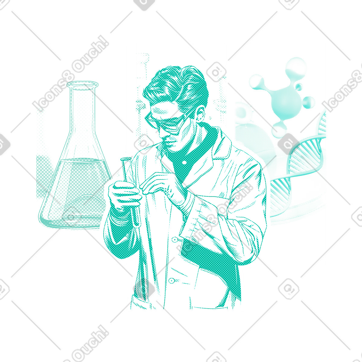 Ilustração de Young scientist, biotechnology research poster em no estilo Halftone para baixar em PNG, SVG
