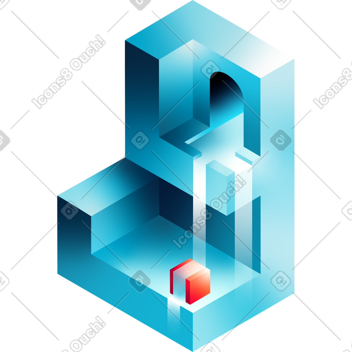 Isometric maze tower illustration in PNG, SVG