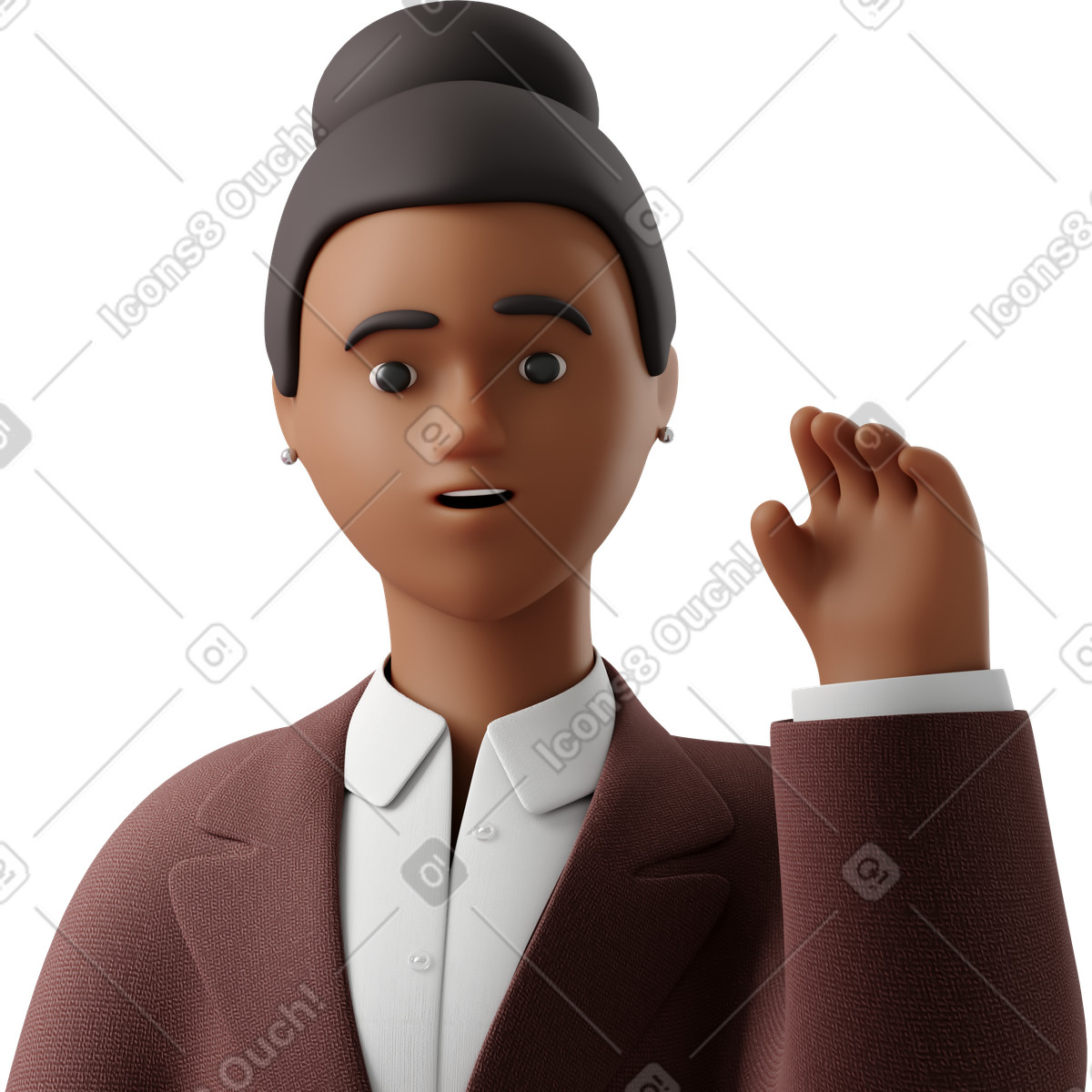 Ilustración Close up of black businesswoman in brown suit waving goodbye en estilo 3D Business a descargar en PNG y SVG