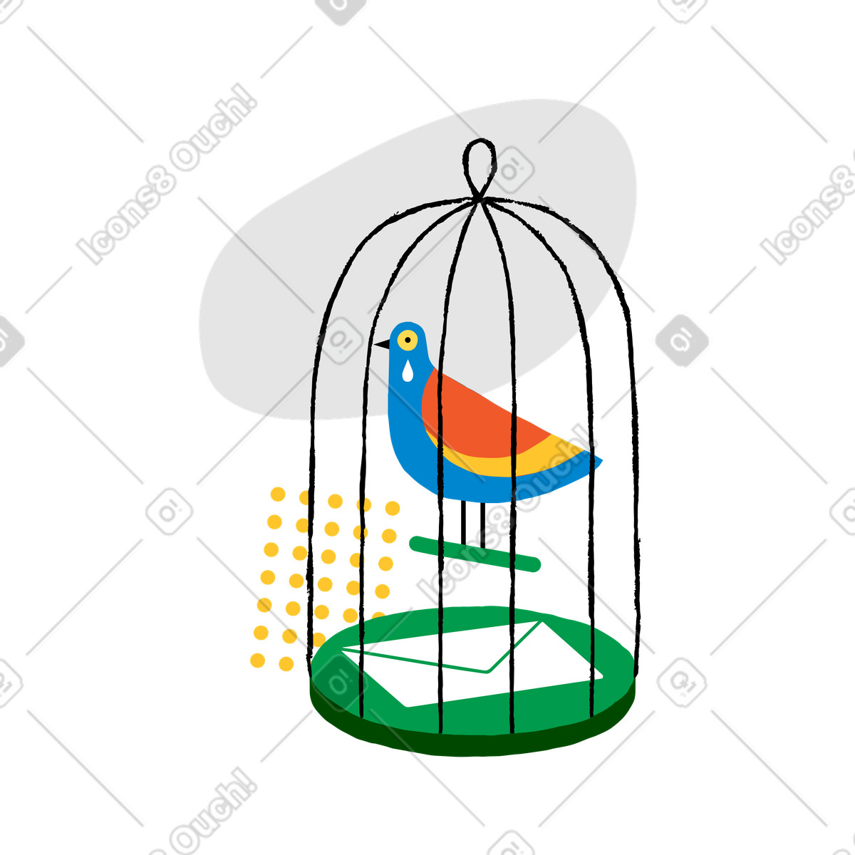 Bird crying inside the cage illustration in PNG, SVG