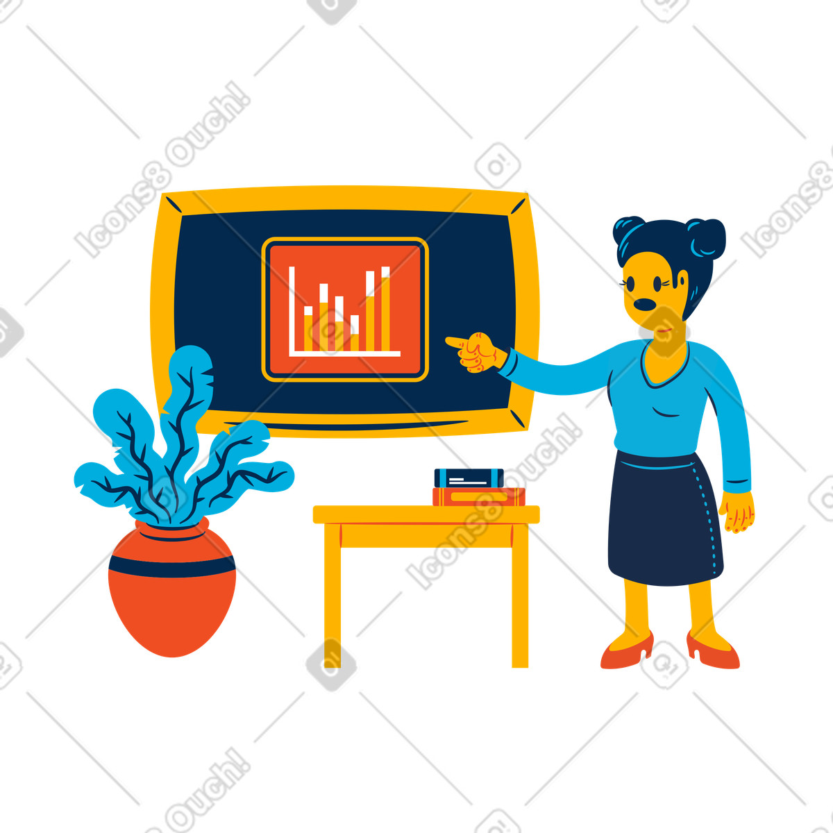 Educator presenting educational content on blackboard illustration in Flame style download in PNG, SVG