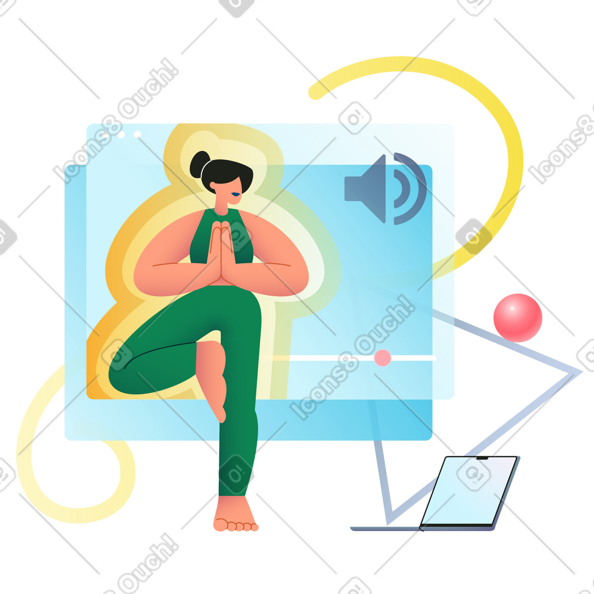 Calm yoga session using online tutorial, remote classes illustration in Colors style download in PNG, SVG