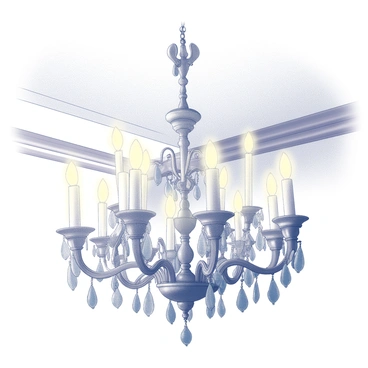 A grand chandelier hangs from the ceiling, composed entirely of numerous ampoules suspended at varying heights. The ampoules have intricate shapes and sizes, each uniquely designed, and they emit a soft glow, casting "colorful light" around the room. Delicate metalwork supports the chandelier, with elegant curves and ornate details enhancing its grandeur. The background features a high ceiling with decorative molding, emphasizing the chandelier's prominence in the space. Shadows dance on the walls, creating a dynamic play of light and form that enhances the overall atmosphere.