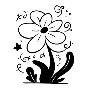 A large abstract flower with intricate petals swirling around, surrounded by dynamic lines suggesting movement. The petals of the flower are shaped in a flowing, spiraled manner, while swirling gusts and loops illustrate the whirlwind effect around it. There are various shapes and forms in the background, indicating a sense of chaos and energy in motion.