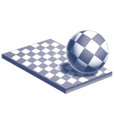A flat surface displaying a checkerboard pattern composed of alternating squares. The squares transition smoothly into a three-dimensional spherical shape, where the corners of the squares begin to curve and round off, creating the illusion of depth. The checkerboard continues to cover the spherical surface, maintaining the pattern as it wraps around the shape. The overall composition showcases the interplay between the flat and curved surfaces.
